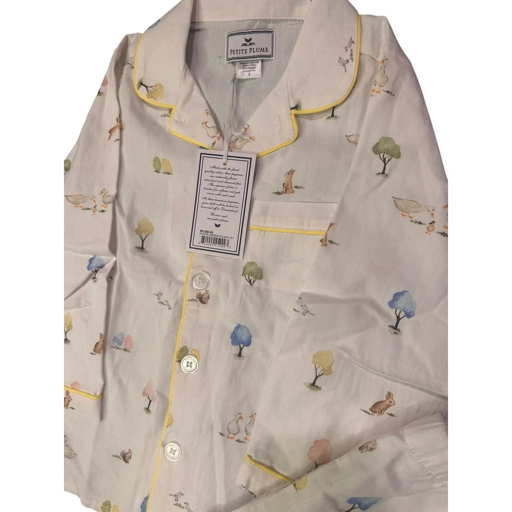 Petite Plume Easter Gardens Pajama Set Kids 4 White Bunny Duck SPJES104 NWT